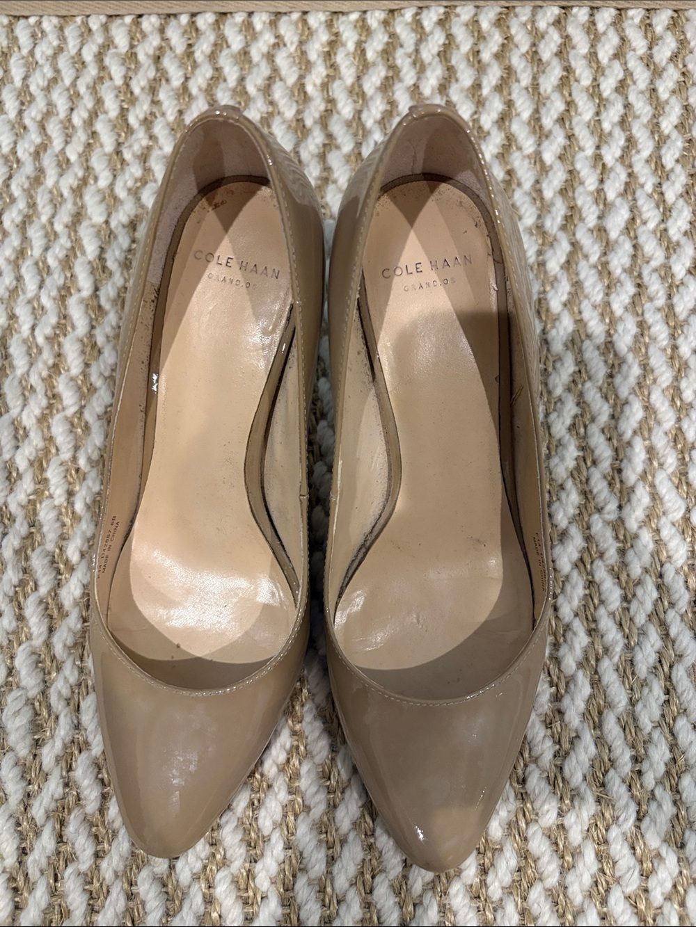 Cole Haan Taupe Patent Leather Pointed-Toe Pumps